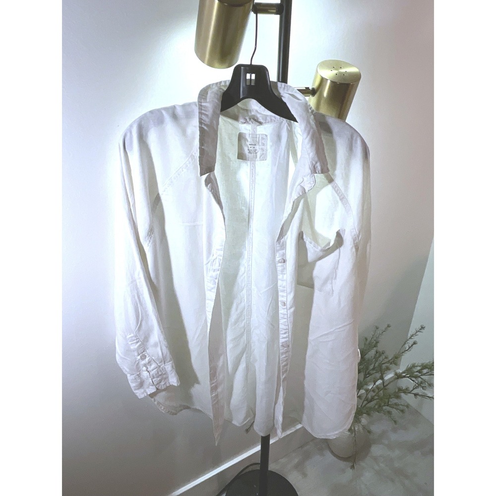 Aerie perfect white linen blend loose boxy oxford Med layering comfort preppy